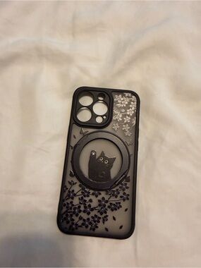 Black Cat Floral iPhone 13 Pro Case with Ring Grip
